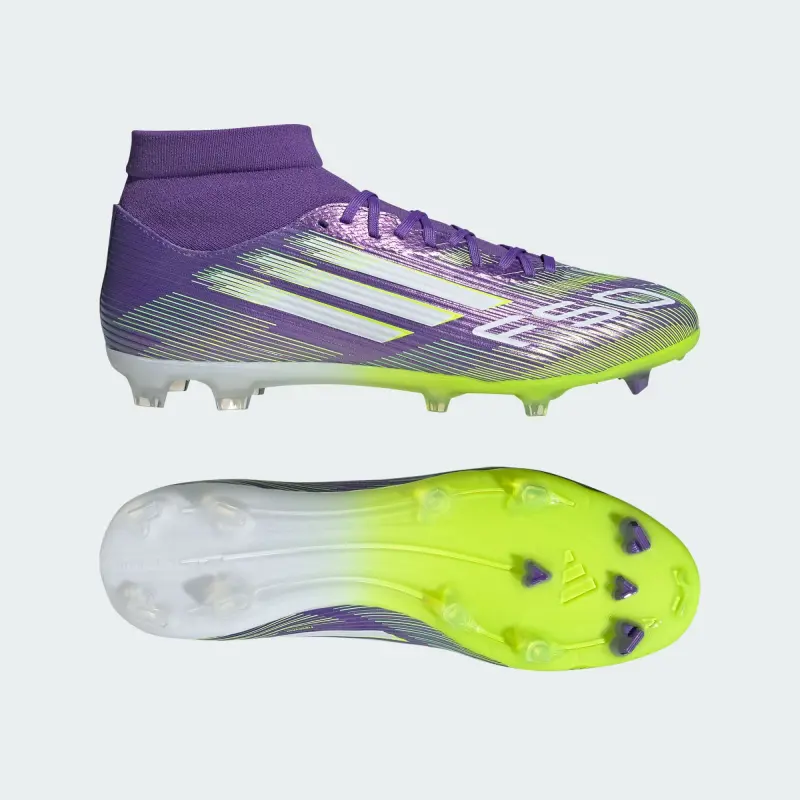 Adidas F50 League Mid-Cut FG/MG Purple Rush Cloud White Lucid Lemon