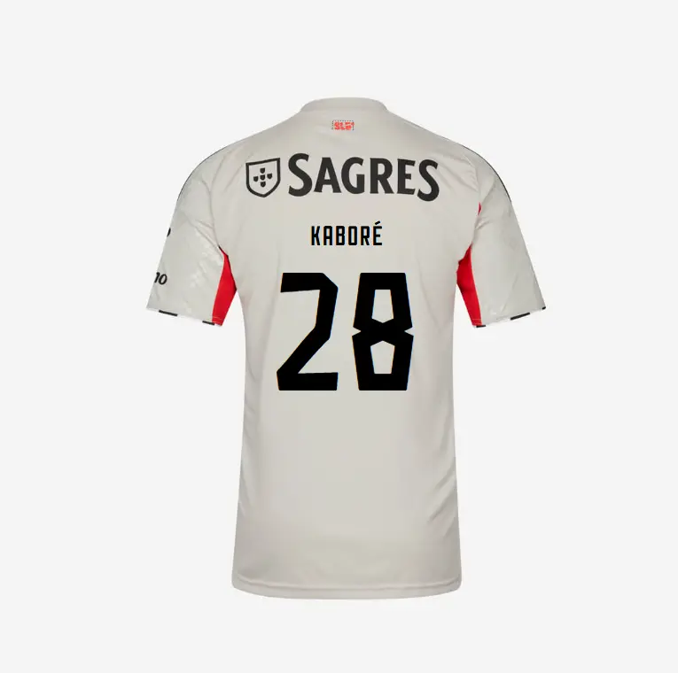 SL Benfica 2025-2026 Beige Away Jersey – 28 KABORÉ SL Benfica Collection - Official Online Store | SL Benfica Kits