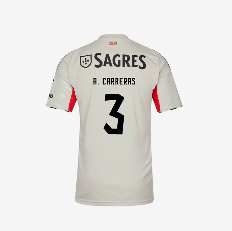 SL Benfica 2025-2026 Beige Away Jersey – 3 A. CARRERAS SL Benfica Collection - Official Online Store | SL Benfica Kits