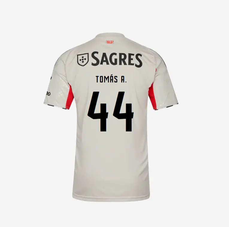 SL Benfica 2025-2026 Beige Away Jersey – 44 TOMÁS A. SL Benfica Collection - Official Online Store | SL Benfica Kits