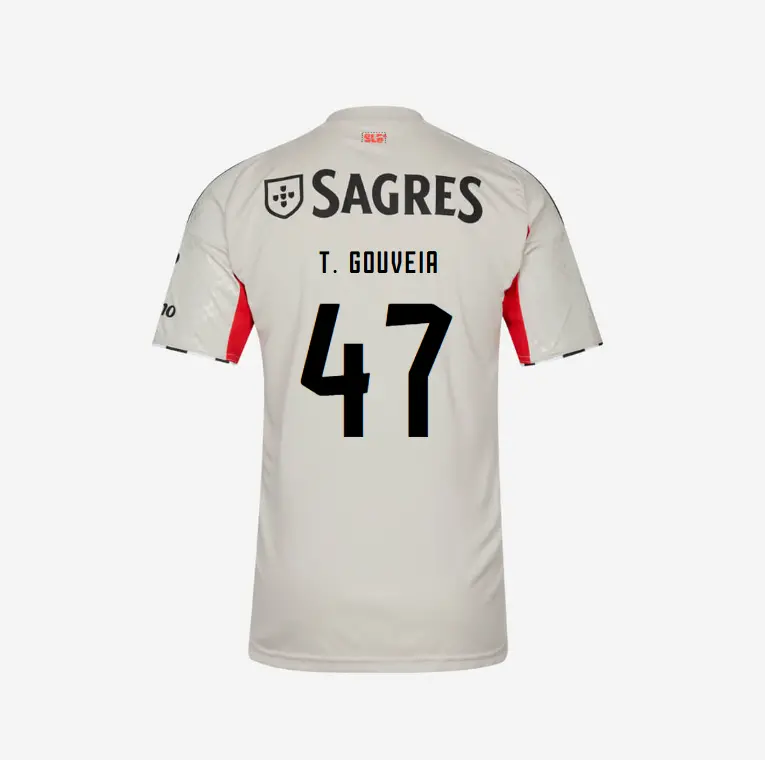 SL Benfica 2025-2026 Beige Away Jersey – 47 T. GOUVEIA SL Benfica Collection - Official Online Store | SL Benfica Kits