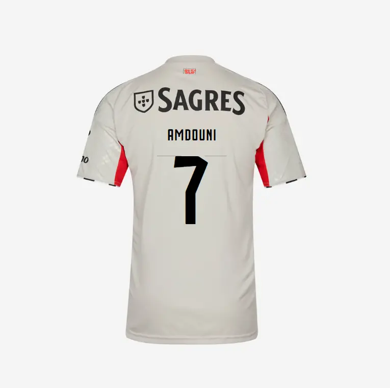 SL Benfica 2025-2026 Beige Away Jersey – 7 AMDOUNI SL Benfica Collection - Official Online Store | SL Benfica Kits