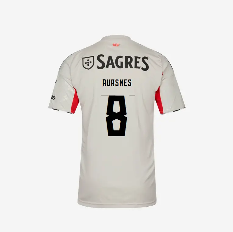 SL Benfica 2025-2026 Beige Away Jersey – 8 AURSNES SL Benfica Collection - Official Online Store | SL Benfica Kits
