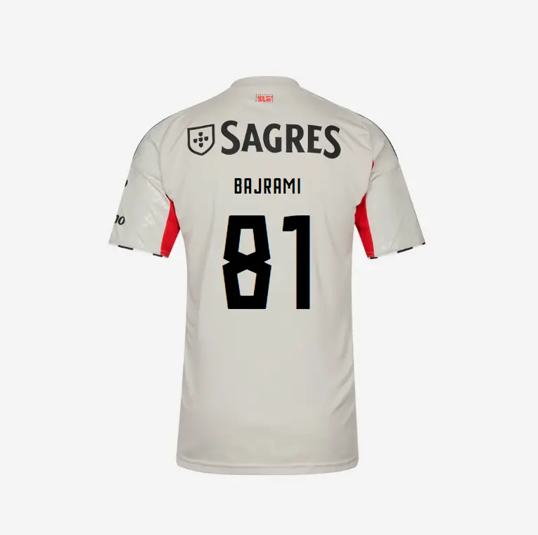 SL Benfica 2025-2026 Beige Away Jersey – 81 BAJRAMI SL Benfica Collection - Official Online Store | SL Benfica Kits