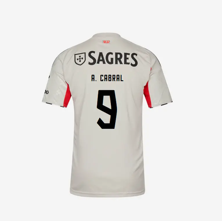 SL Benfica 2025-2026 Beige Away Jersey – 9 A. CABRAL SL Benfica Collection - Official Online Store | SL Benfica Kits