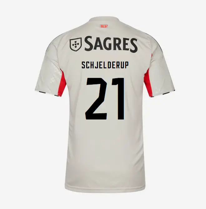 SL Benfica 2025-2026 Beige Away Jersey for Kids – 21 SCHJELDERUP SL Benfica Collection - Official Online Store | SL Benfica Kits