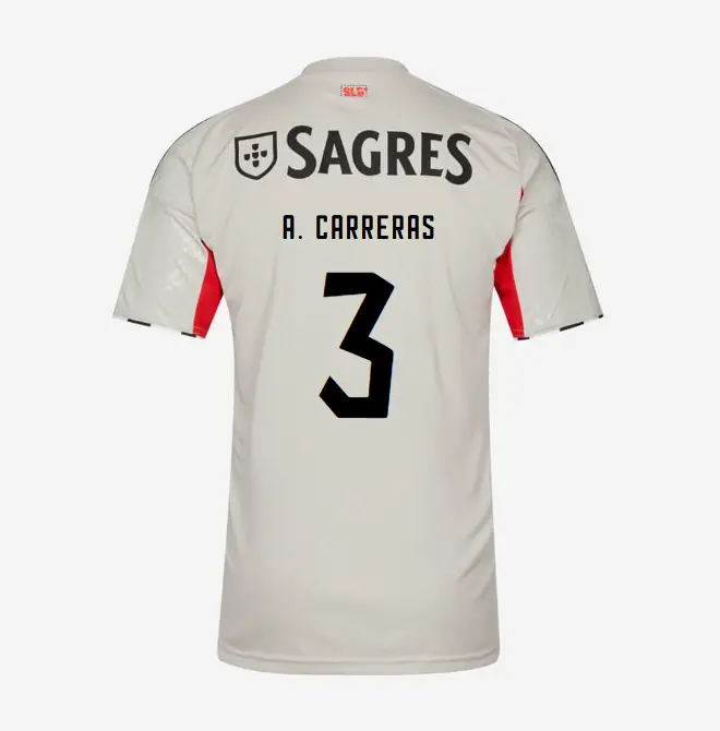 SL Benfica 2025-2026 Beige Away Jersey for Kids – 3 A. CARRERAS SL Benfica Collection - Official Online Store | SL Benfica Kits