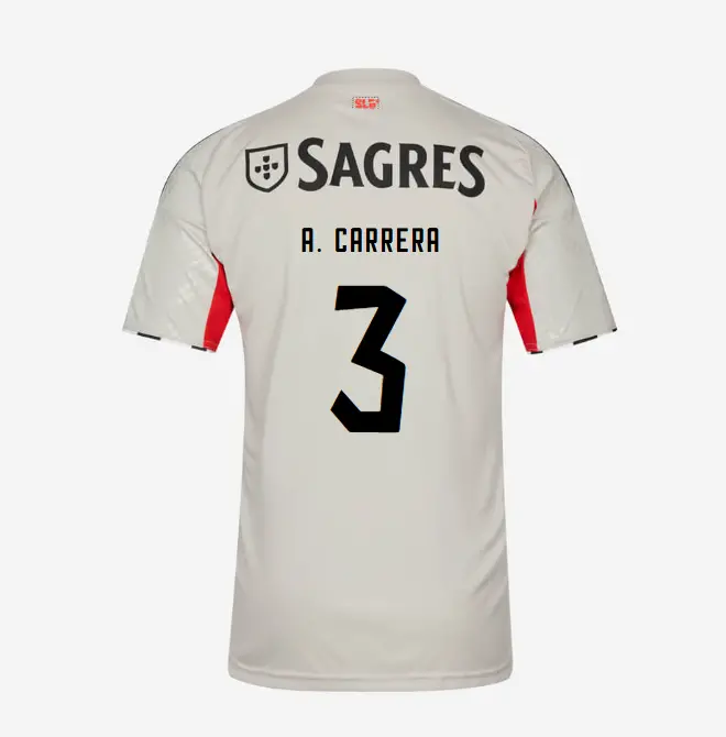 SL Benfica 2025–2026 Beige Away Youth Kit – 3 A. CARRERAS SL Benfica Collection - Official Online Store | SL Benfica Kits