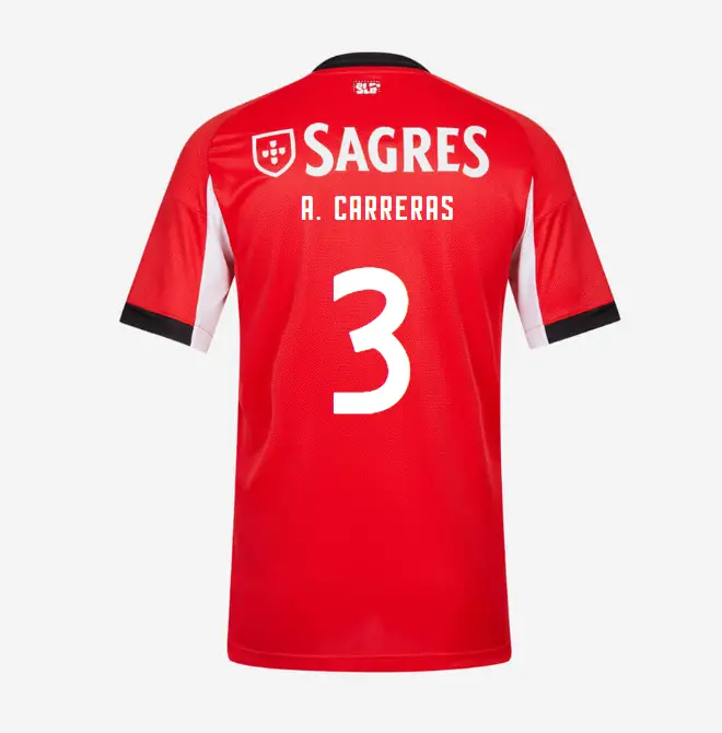 SL Benfica 2025–2026 Home Youth Kit – 3 A. CARRERAS SL Benfica Collection - Official Online Store | SL Benfica Kits