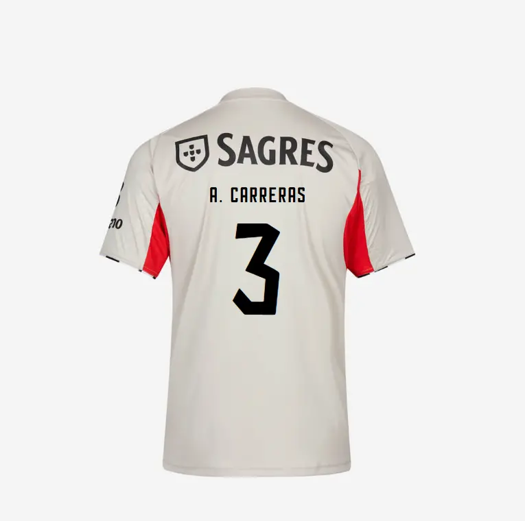 SL Benfica 2025-2026 Replica Beige Away Jersey – 3 A. CARRERAS SL Benfica Collection - Official Online Store | SL Benfica Kits