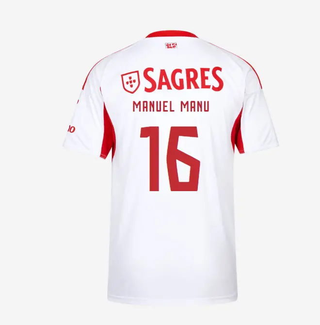 SL Benfica 2025-2026 White Away Jersey – 16 Manuel Manu SL Benfica Collection - Official Online Store | SL Benfica Kits