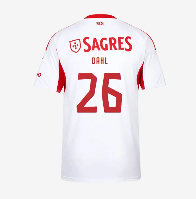 SL Benfica 2025-2026 White Away Jersey – 26 Dahl SL Benfica Collection - Official Online Store | SL Benfica Kits