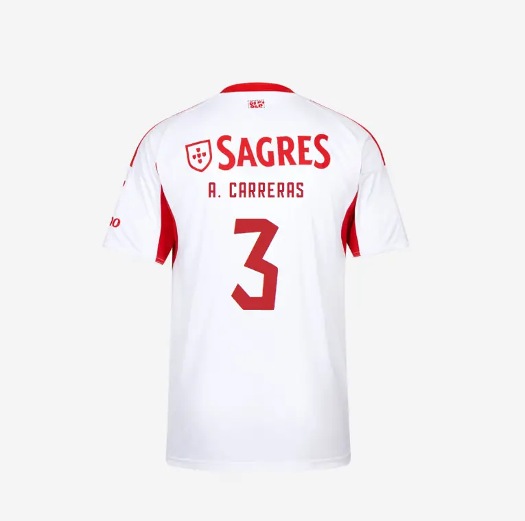SL Benfica 2025-2026 White Away Jersey – 3 A. CARRERAS SL Benfica Collection - Official Online Store | SL Benfica Kits