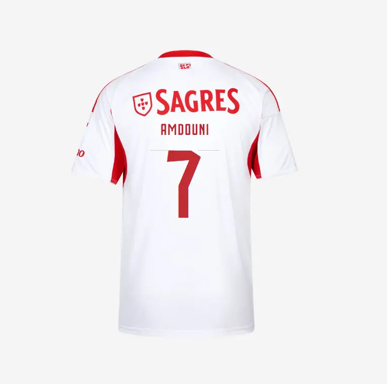 SL Benfica 2025-2026 White Away Jersey – 7 AMDOUNI SL Benfica Collection - Official Online Store | SL Benfica Kits