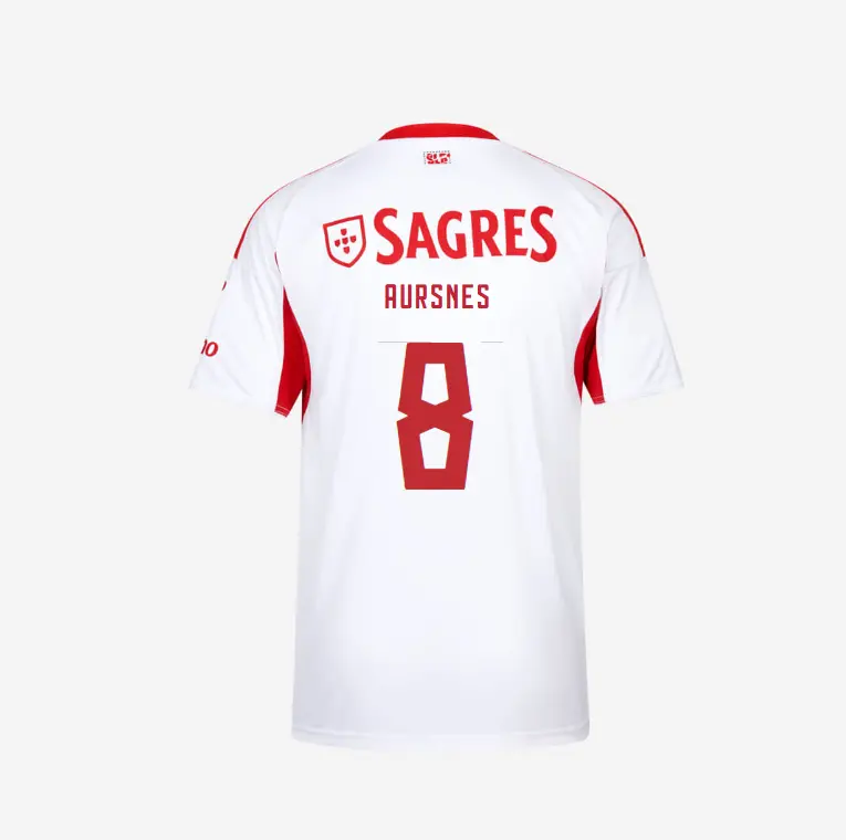 SL Benfica 2025-2026 White Away Jersey – 8 AURSNES SL Benfica Collection - Official Online Store | SL Benfica Kits
