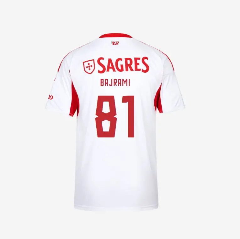 SL Benfica 2025-2026 White Away Jersey – 81 BAJRAMI SL Benfica Collection - Official Online Store | SL Benfica Kits