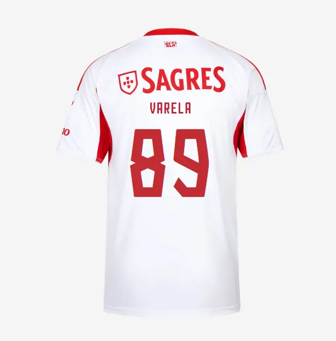 SL Benfica 2025-2026 White Away Jersey – 89 Gustavo Varela SL Benfica Collection - Official Online Store | SL Benfica Kits