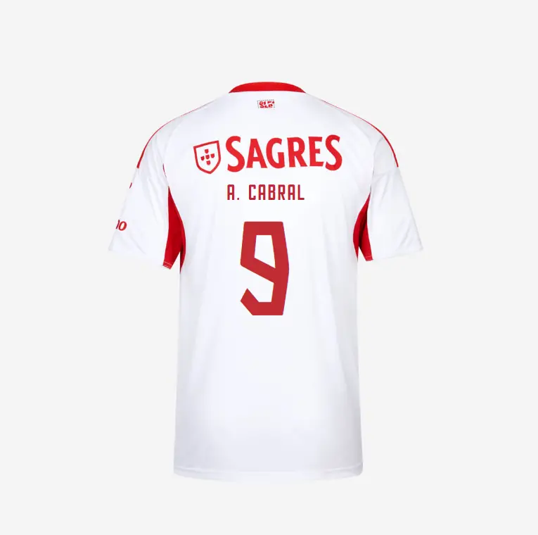 SL Benfica 2025-2026 White Away Jersey – 9 A. CABRAL SL Benfica Collection - Official Online Store | SL Benfica Kits
