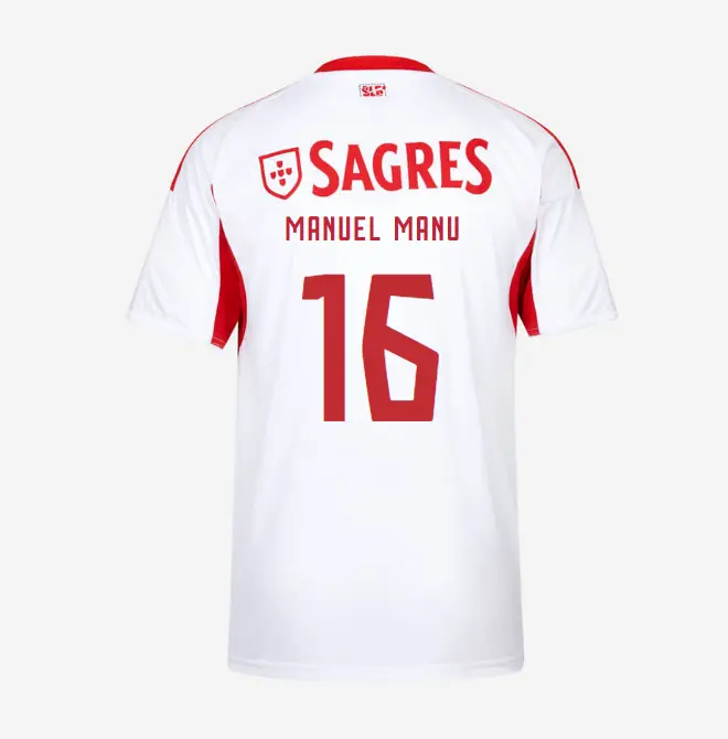 SL Benfica 2025-2026 White Away Jersey for Kids – 16 Manuel Manu SL Benfica Collection - Official Online Store | SL Benfica Kits