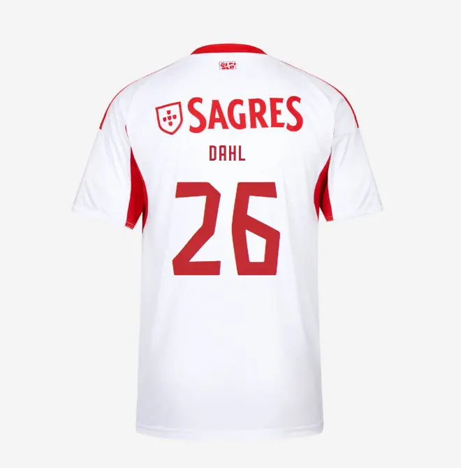 SL Benfica 2025-2026 White Away Jersey for Kids – 26 Dahl SL Benfica Collection - Official Online Store | SL Benfica Kits