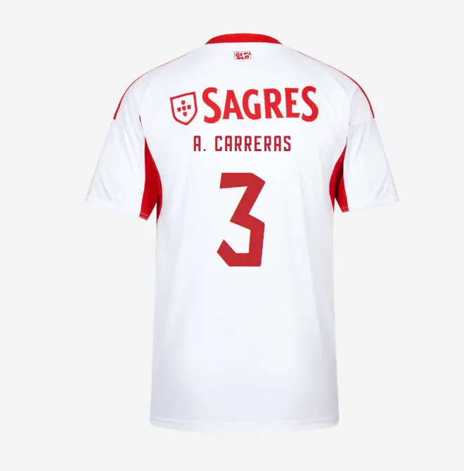SL Benfica 2025-2026 White Away Jersey for Kids – 3 A. CARRERAS SL Benfica Collection - Official Online Store | SL Benfica Kits