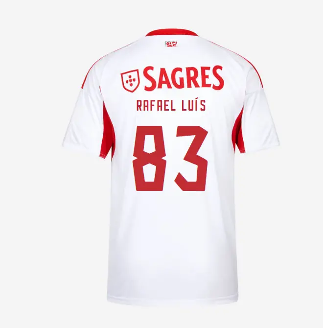 SL Benfica 2025-2026 White Away Jersey for Kids – 83 Rafael LuÍs SL Benfica Collection - Official Online Store | SL Benfica Kits