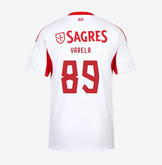 SL Benfica 2025-2026 White Away Jersey for Kids – 89 Gustavo Varela SL Benfica Collection - Official Online Store | SL Benfica Kits